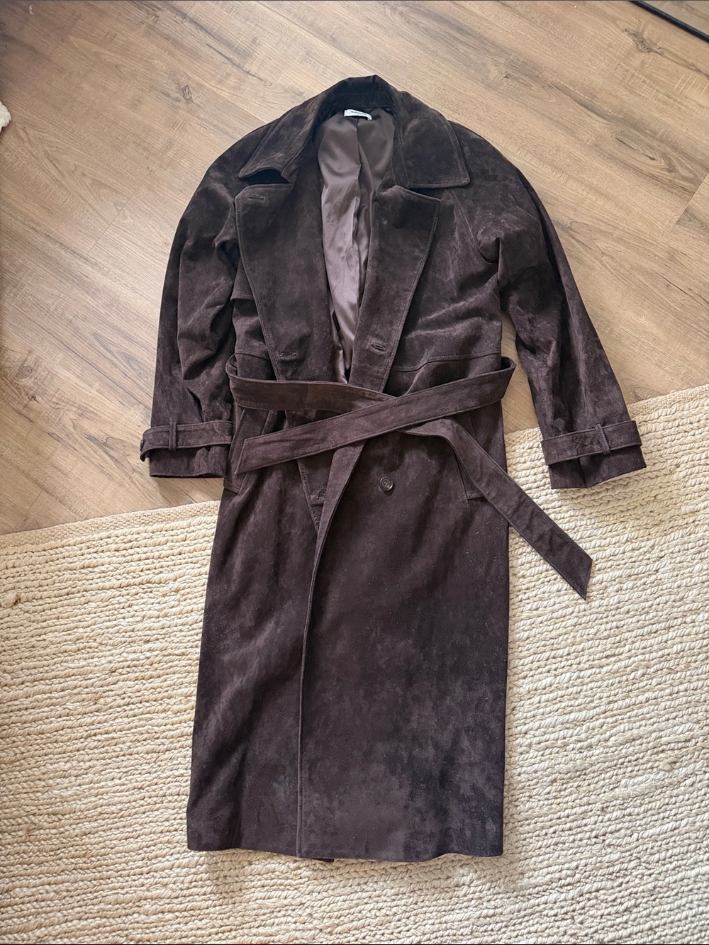 Rumored Kennedy Dark Brown Suede Trench Coat with Belt